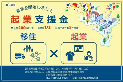 三重県起業支援金<br>（株式会社百五総合研究所） | 関係団体